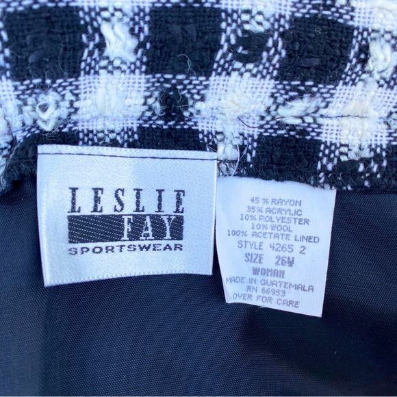 VINTAGE LESLIE FAY BLACK WHITE PLAID SKIRT SIZE 26W WOOL BLEND WINTER GRUNGE 3XL - Picture 3 of 7